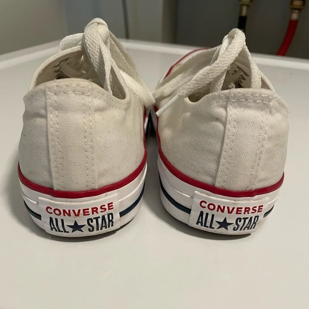 White Low-Top Canvas Sneakers with Red Trim - Women's Casual Shoes - Picture 2 of 3